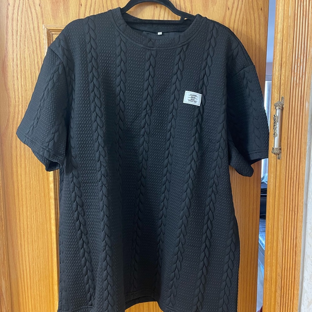 Black Textured Short Sleeve T-Shirt with Shorts